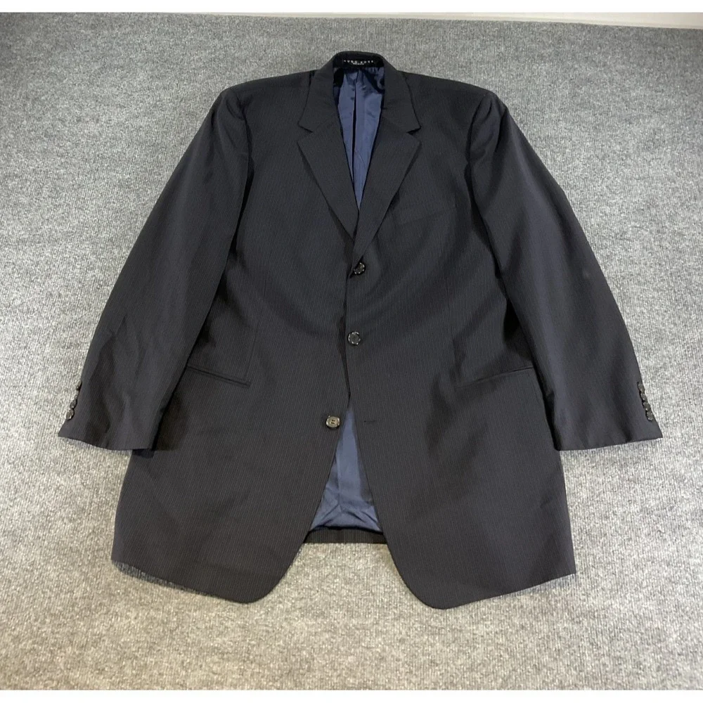 Hugo Boss Sport Coat Blazer Men's 44 Super 120 Made USA Navy Pinstripe 3 Piece